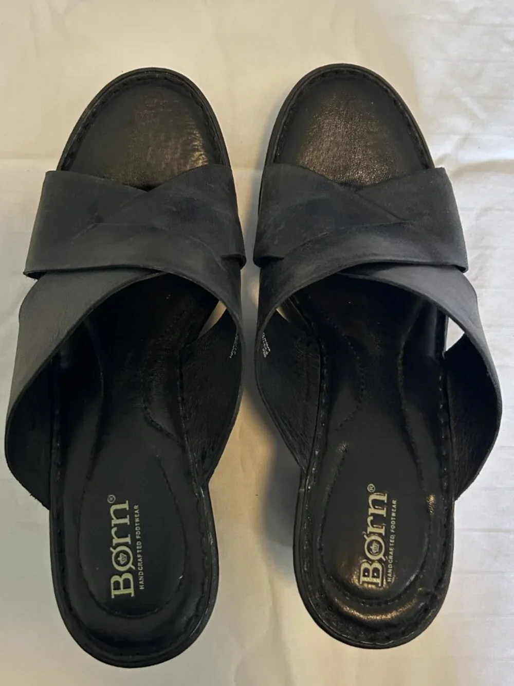 Børn Black Leather Crisscross Platform Wedge Slide Sandals 9M